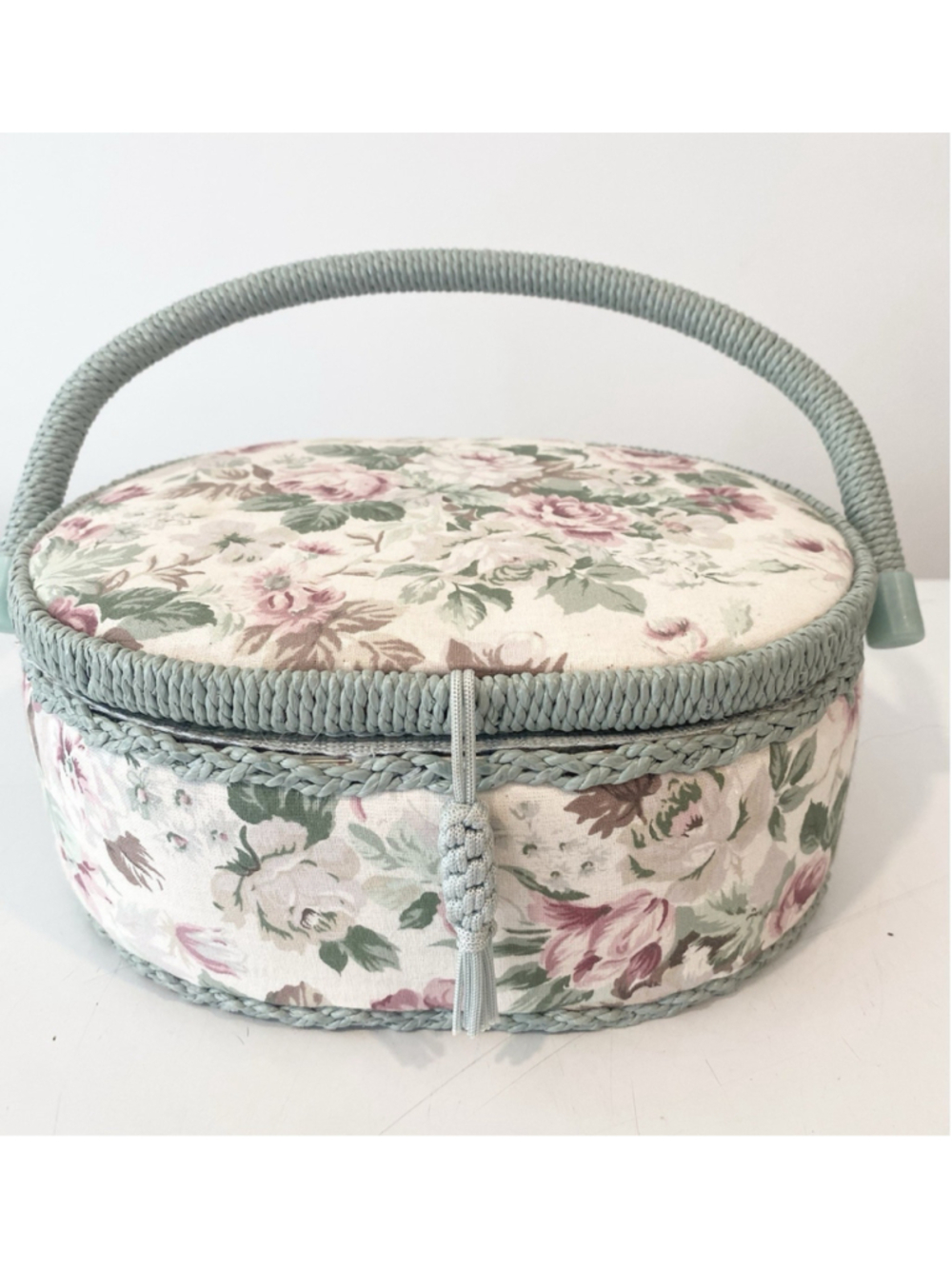 Vintage Eaton’s Sewing Basket Floral Wicker Handle Divided Tray Canada